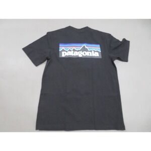 Patagonia P-6 Logo T Shirt Mens Small Black Outdoors Responsibili Cotton Hiking